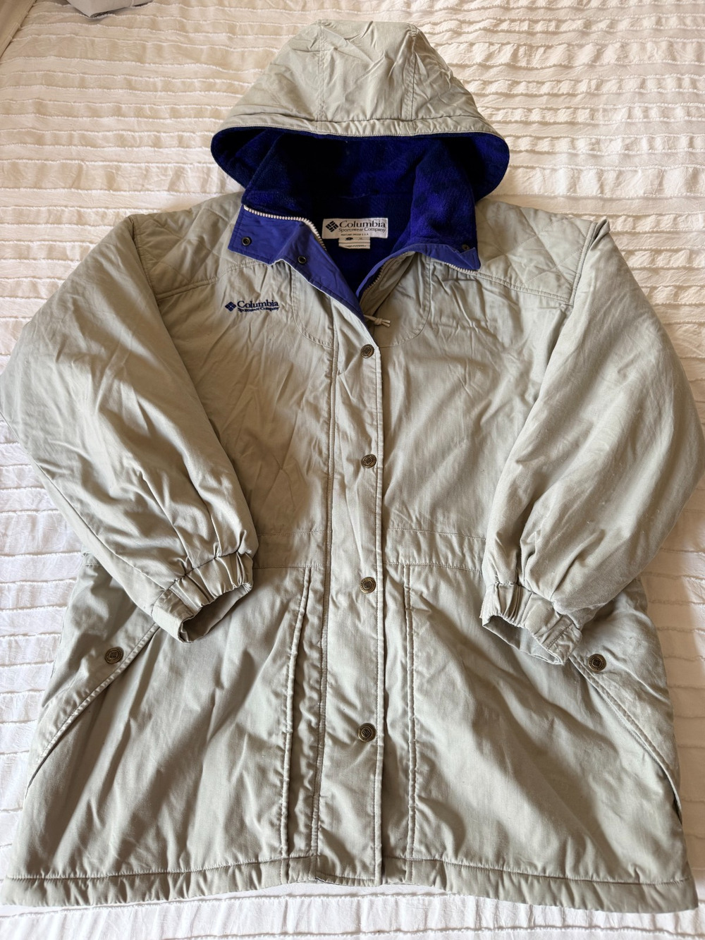 Vintage Columbia Sportswear Women’s L Long Hooded Fleece Lined Coat Jacket Tan